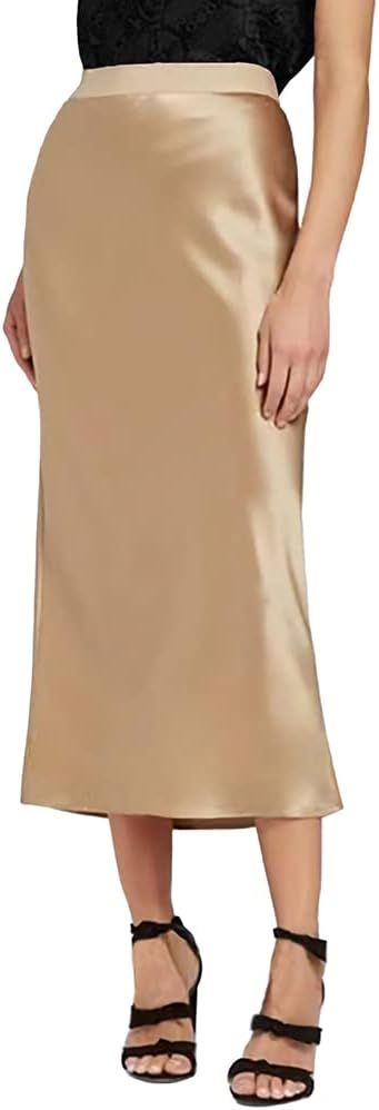 Gardenia Jasminoides Silk Satin Skirts for Women Midi Simple High Elastic Waist Swing Casual Dres... | Amazon (US)