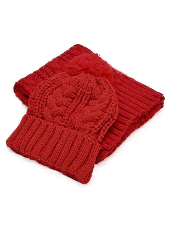 Womens Ladies Winter Fur Pom Hats Crochet Knit Ski Cap Scarves Neck Warmer Sets - Walmart.com | Walmart (US)