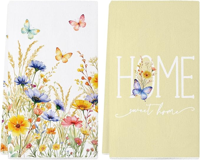 Spring Kitchen Towels, Colorful Floral Wild Flowers Butterfly Spring Dish Towels 18x26 Inch Sweet... | Amazon (US)