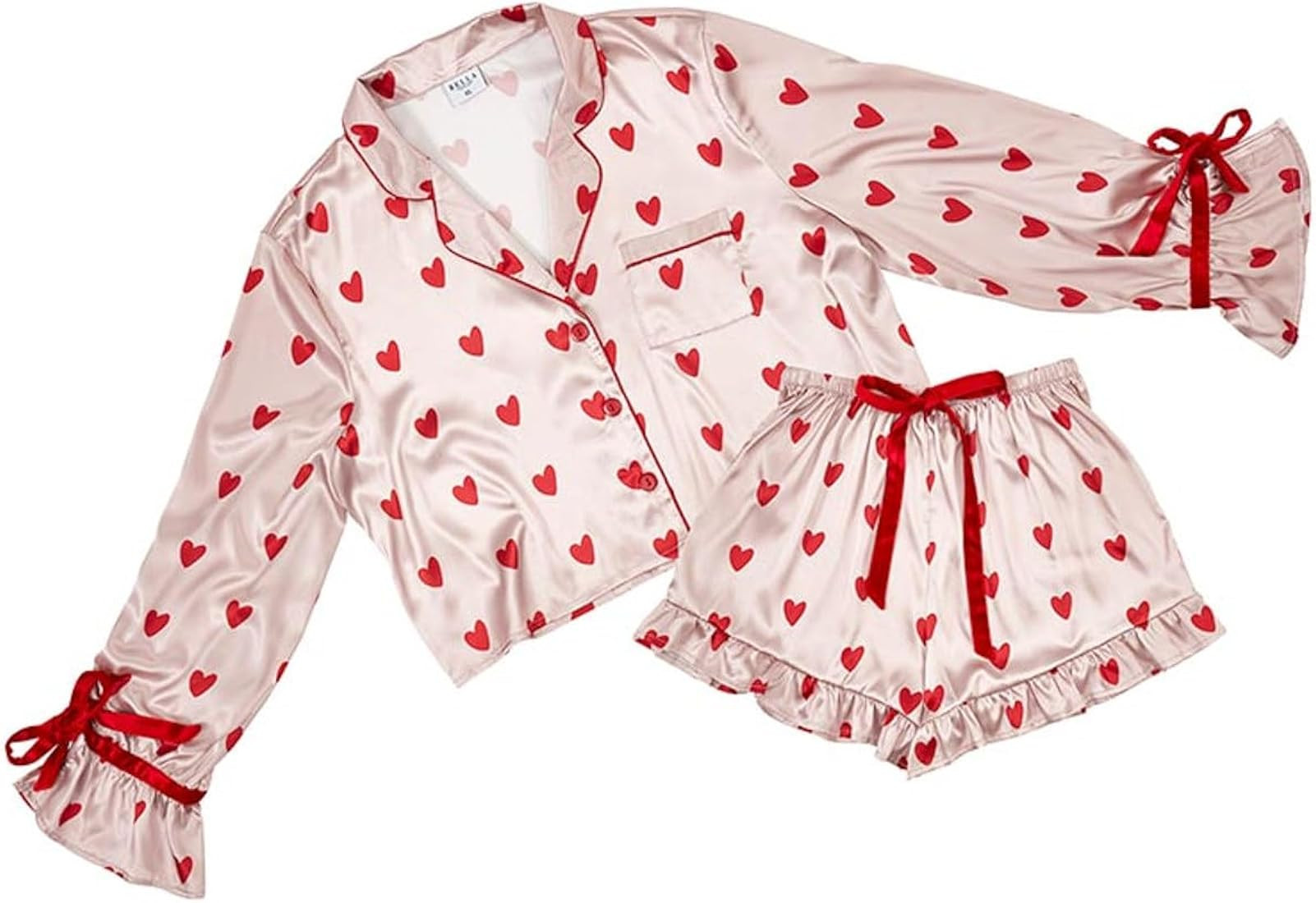 Amazon.com: Bella Matching Pajama Sleep Set For Women, Cropped Long Sleeve and Shorts 2-Piece Lou... | Amazon (US)