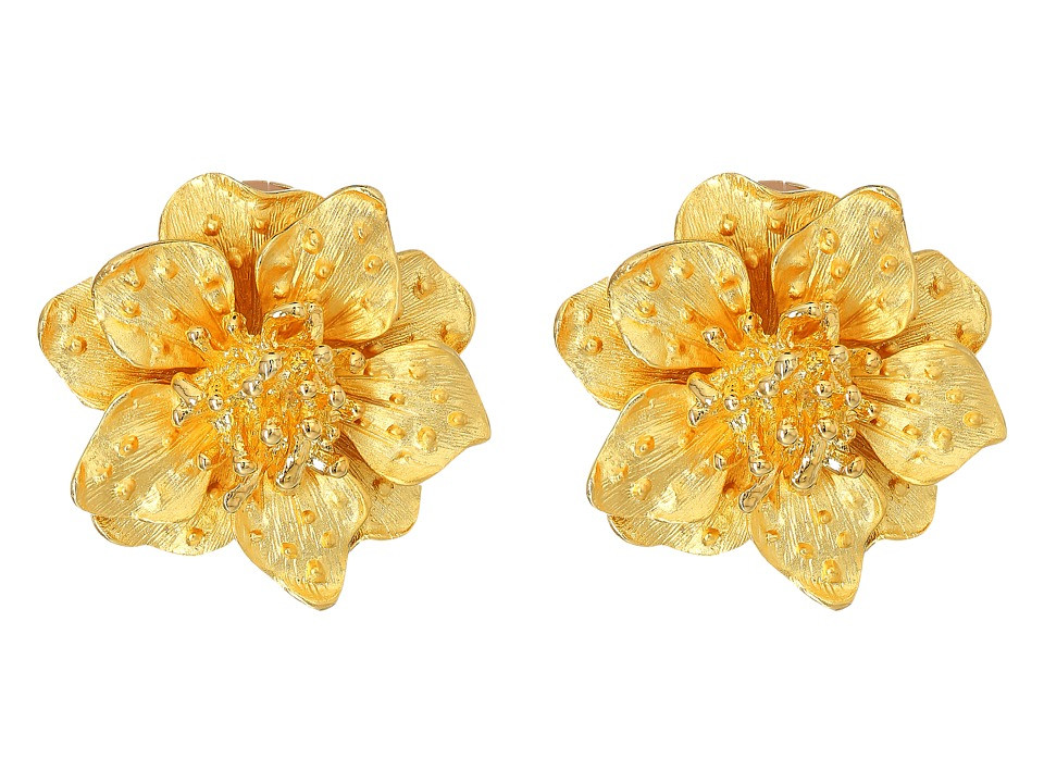 Kenneth Jay Lane - Satin Gold Flower Clip Ear Earrings (Gold) Earring | Zappos