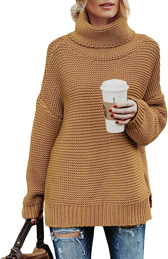 Asvivid Womens Turtleneck Long Sleeve Chunky Knit Pullover Sweater Tops | Amazon (US)