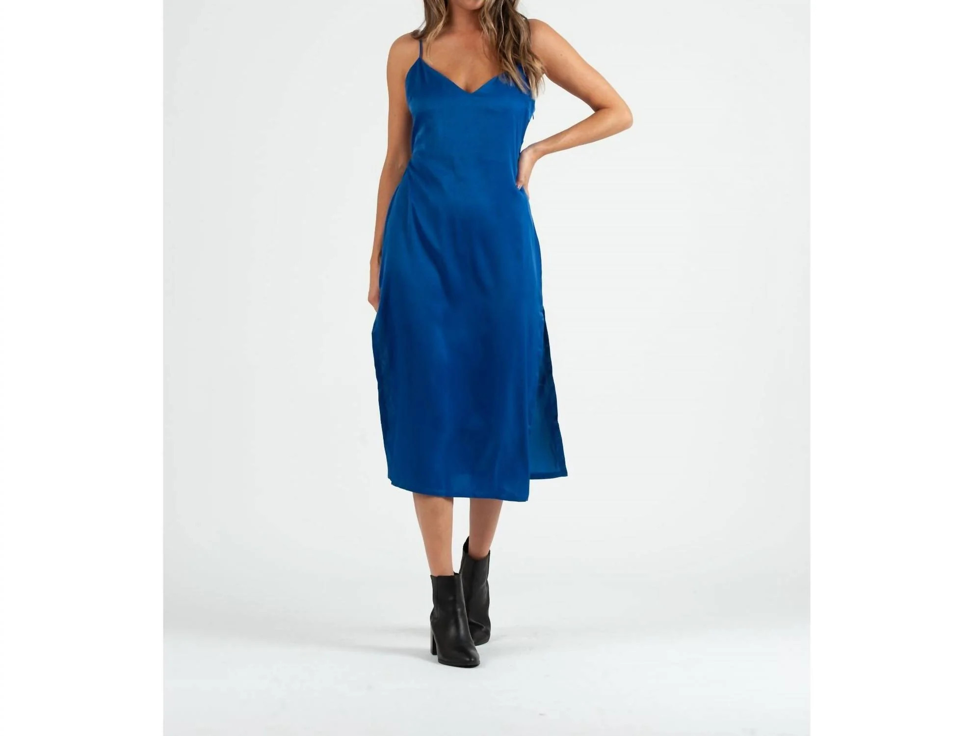 Sierra Satin Back Tie Dress In Royal Blue | Shop Simon