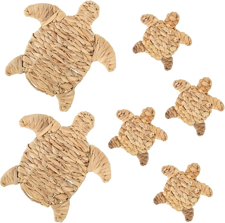 6 Pcs Handmade Wicker Sea Turtle Wall Decor Sea Turtle Beach Theme Decor 2 Size Hanging Coastal N... | Amazon (US)