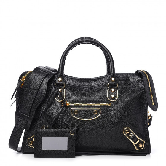 Chevre Gold Metallic Edge Hardware City Black | Fashionphile