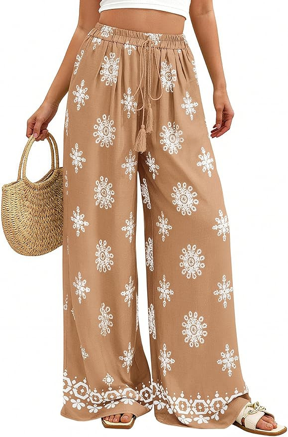 PRETTYGARDEN Women's Wide Leg Palazzo Pants 2026 Summer Boho Floral Trousers Spring Flowy Beach V... | Amazon (US)