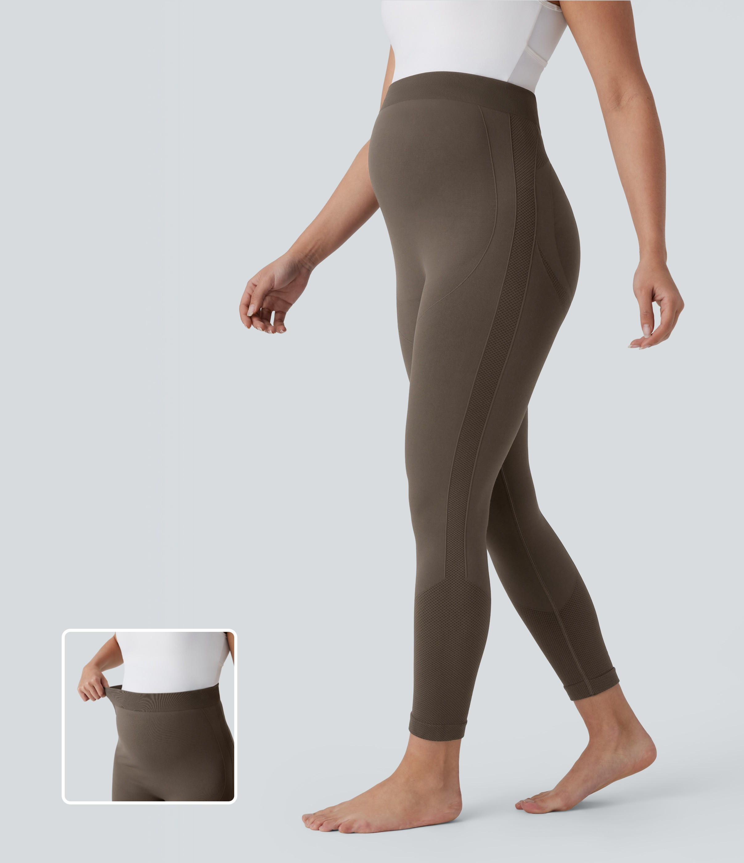 Halara Seamless Flow Super High Waisted 7/8 Yoga Maternity Leggings - Dark Earthy Brown - L(7/8) gym leggings leggings with pockets | HALARA