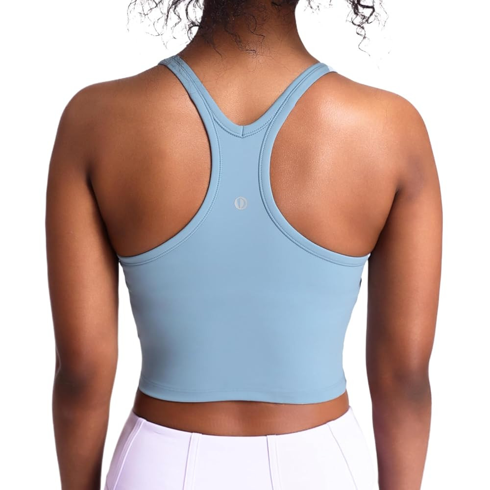 Women's Scoop Neck Racerback Longline Sports Bra, Medium Support with Removable Padded, Crop Tank... | Amazon (US)