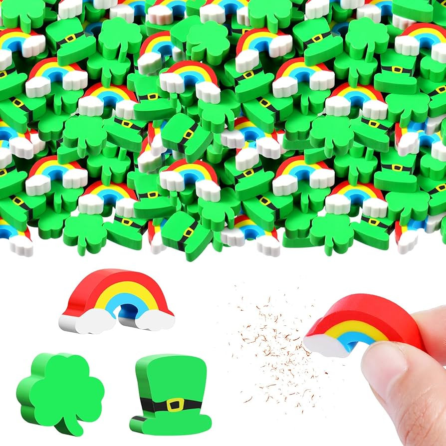 144 Pieces Shamrocks Erasers for Kids St. Patrick's Day Erasers Assorted Colors Erasers Shamrocks... | Amazon (US)