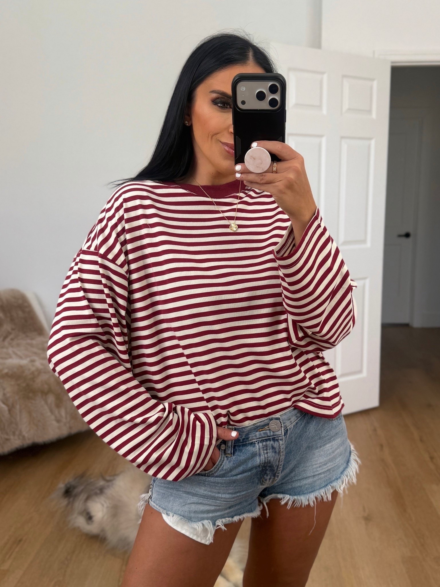 Amazon Oversized Striped Long Sleeve T Shirt wearing size medium. 