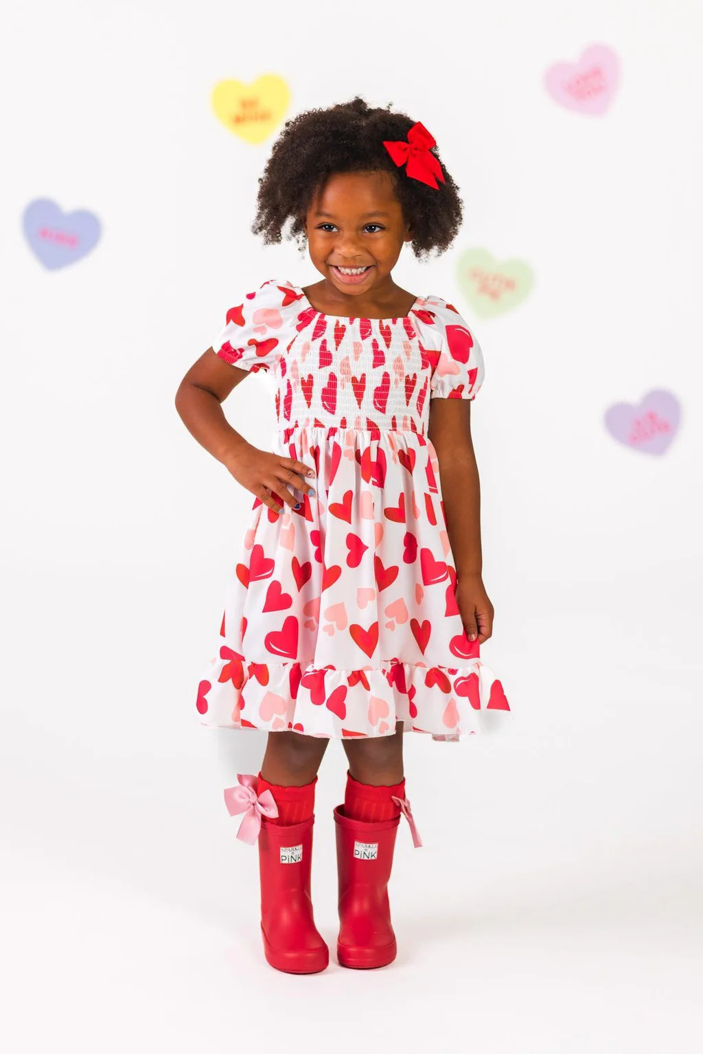 White Heart Ruffle Dress | Sparkle In Pink