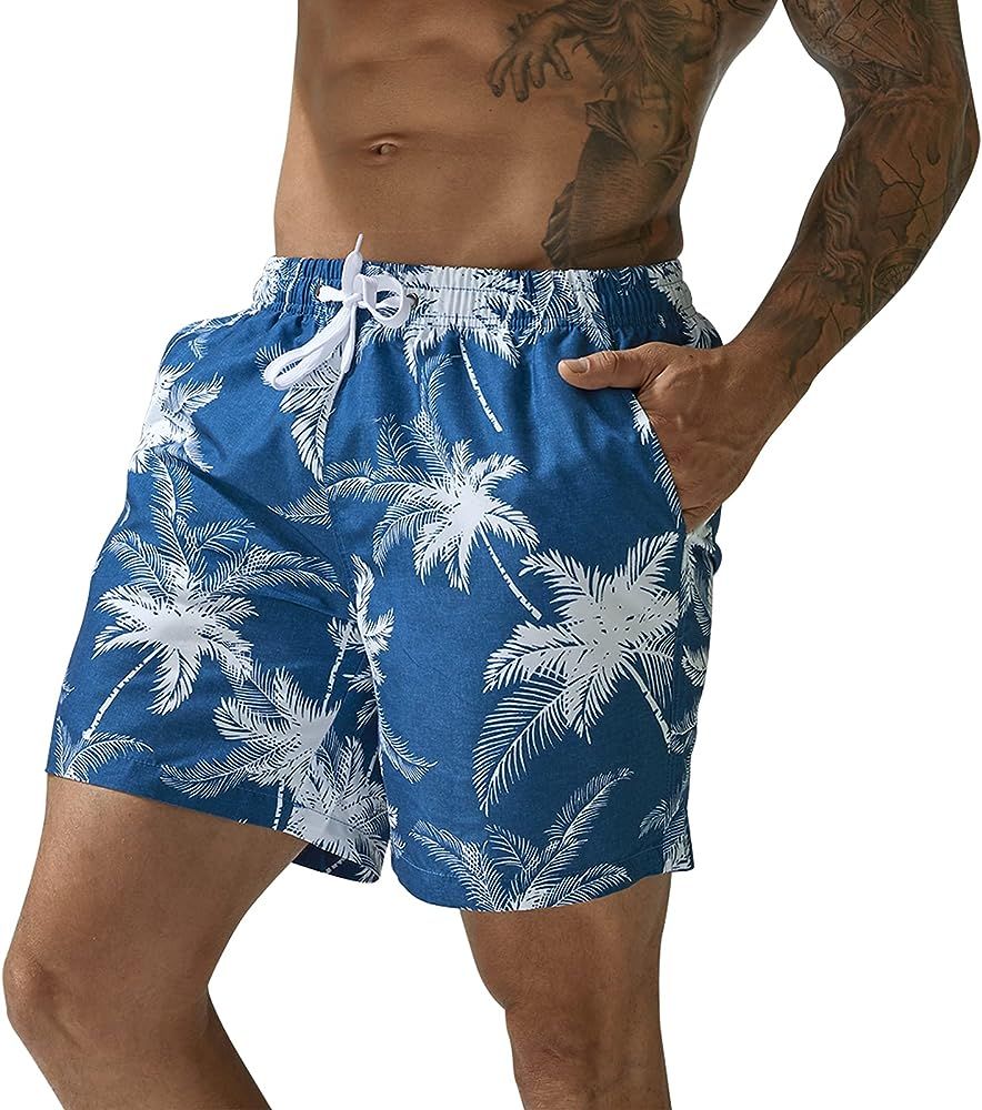 KENMAX Men's Swim Trunks, Quick Dry Beach Shorts with Mesh Lining, Swimwear Bathing Suits Pockets... | Amazon (US)