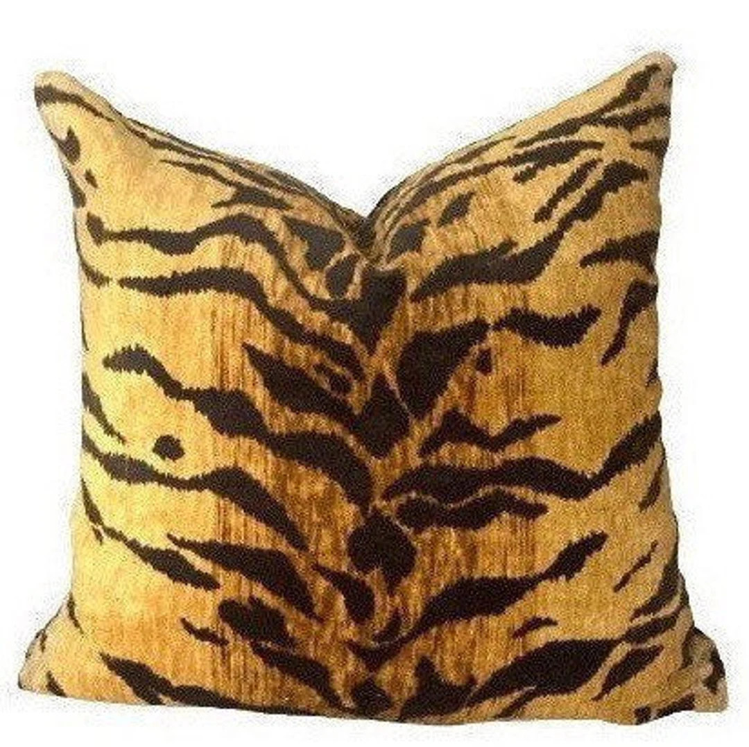 Velvet Tiger Pillow Cover // Bold Tiger Print Velvet Designer Pillow Cover 20x20 Square Throw Pil... | Etsy (US)