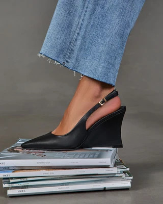 Jessy Vegan Leather Slingback Wedge Heel Black / 8 | VICI