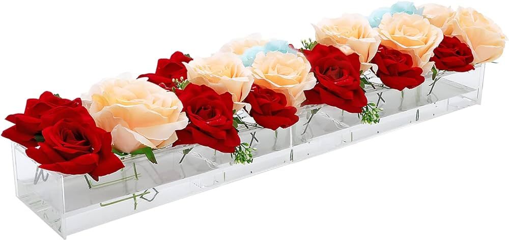2 Pack Clear Acrylic Vase for Flowers, 17 Inch Long Rectangular Vase with 18 Holes, Low Floral Mo... | Amazon (US)