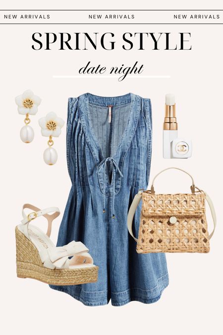 Spring outfit idea!
Date night outfit, Free People, denim romper, wedges, spring style, spring fashion  @nordstrom #NordstromPartner #Nordstrom

#LTKitbag #LTKSeasonal #LTKshoecrush