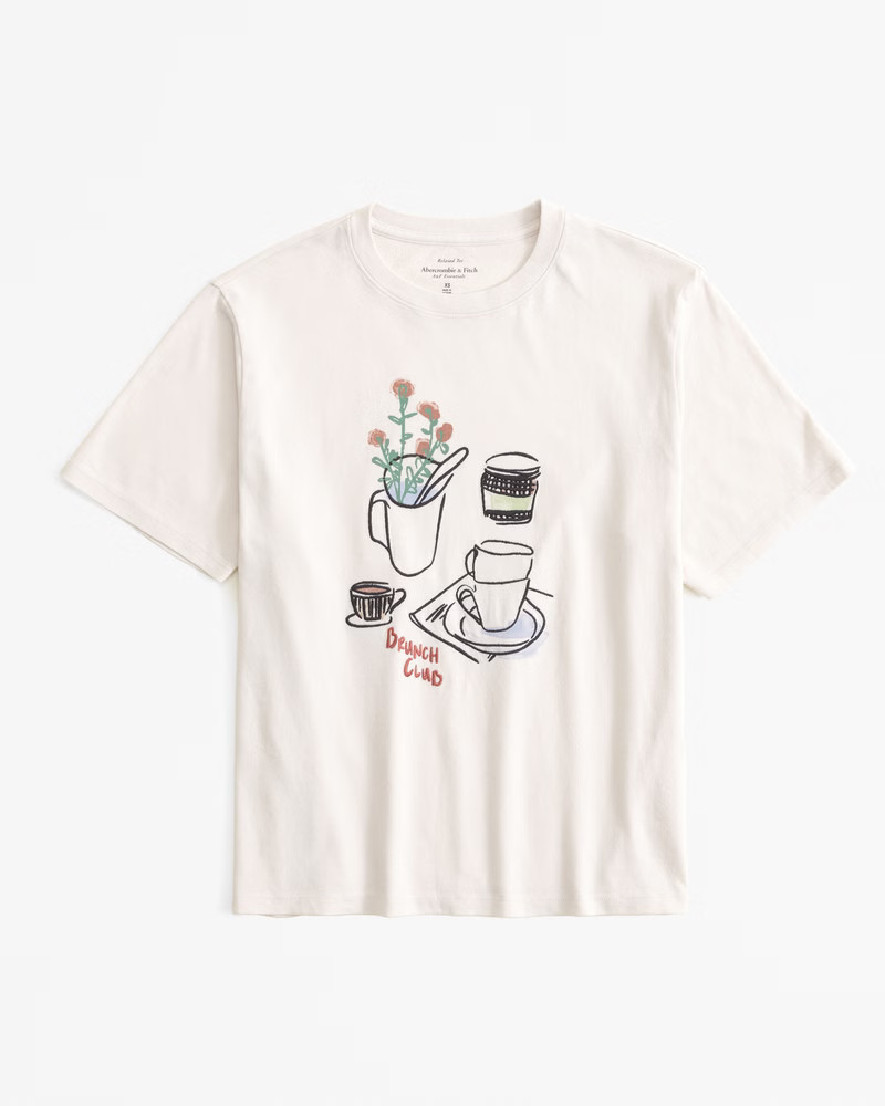 Abercrombie & Fitch Women's Short-Sleeve Brunch Graphic Relaxed Tee in Feather Gray - Size M | Abercrombie & Fitch (US)