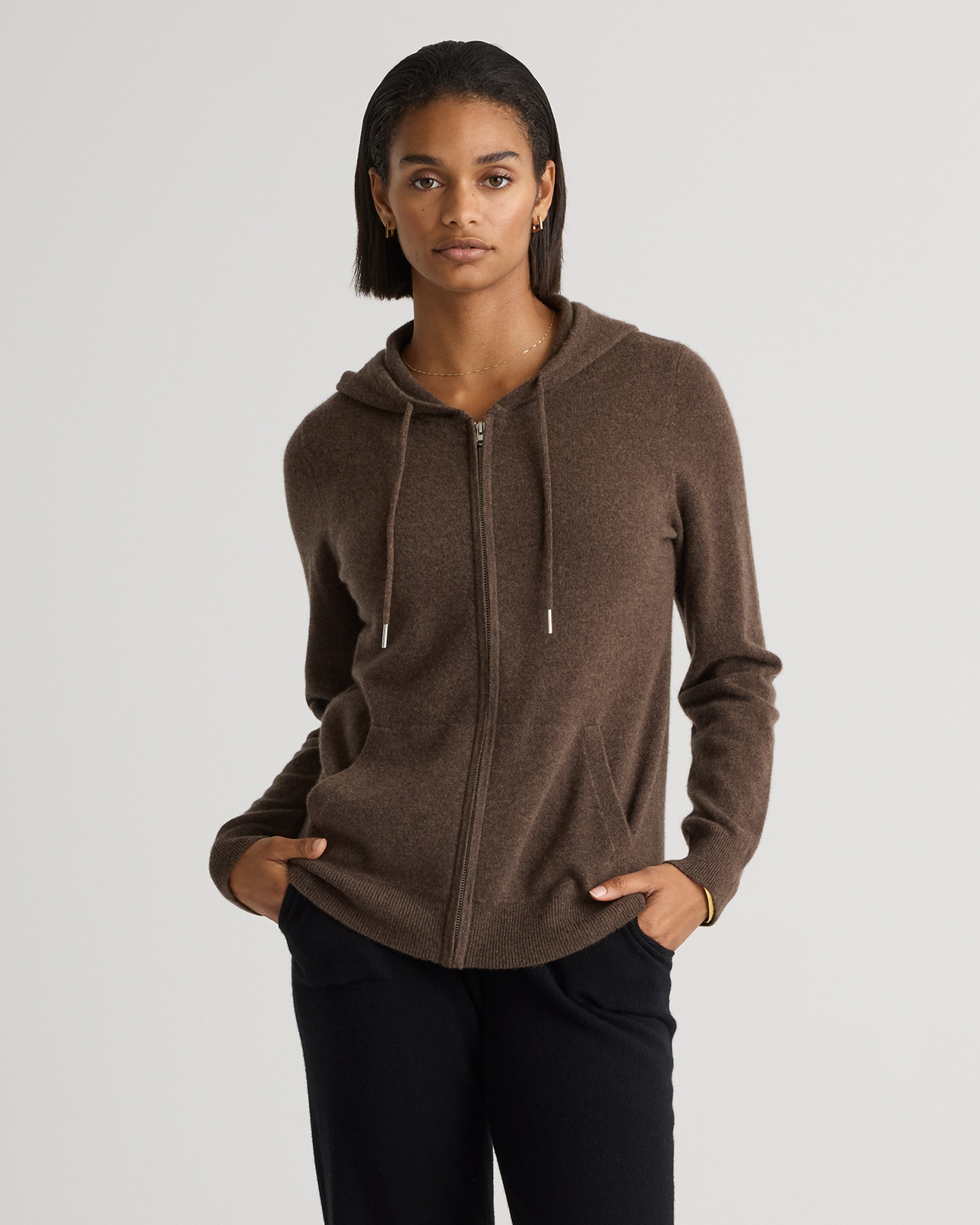 Quince | Women's Mongolian Cashmere Full-Zip Hoodie in Brown, Size Medium | Quince