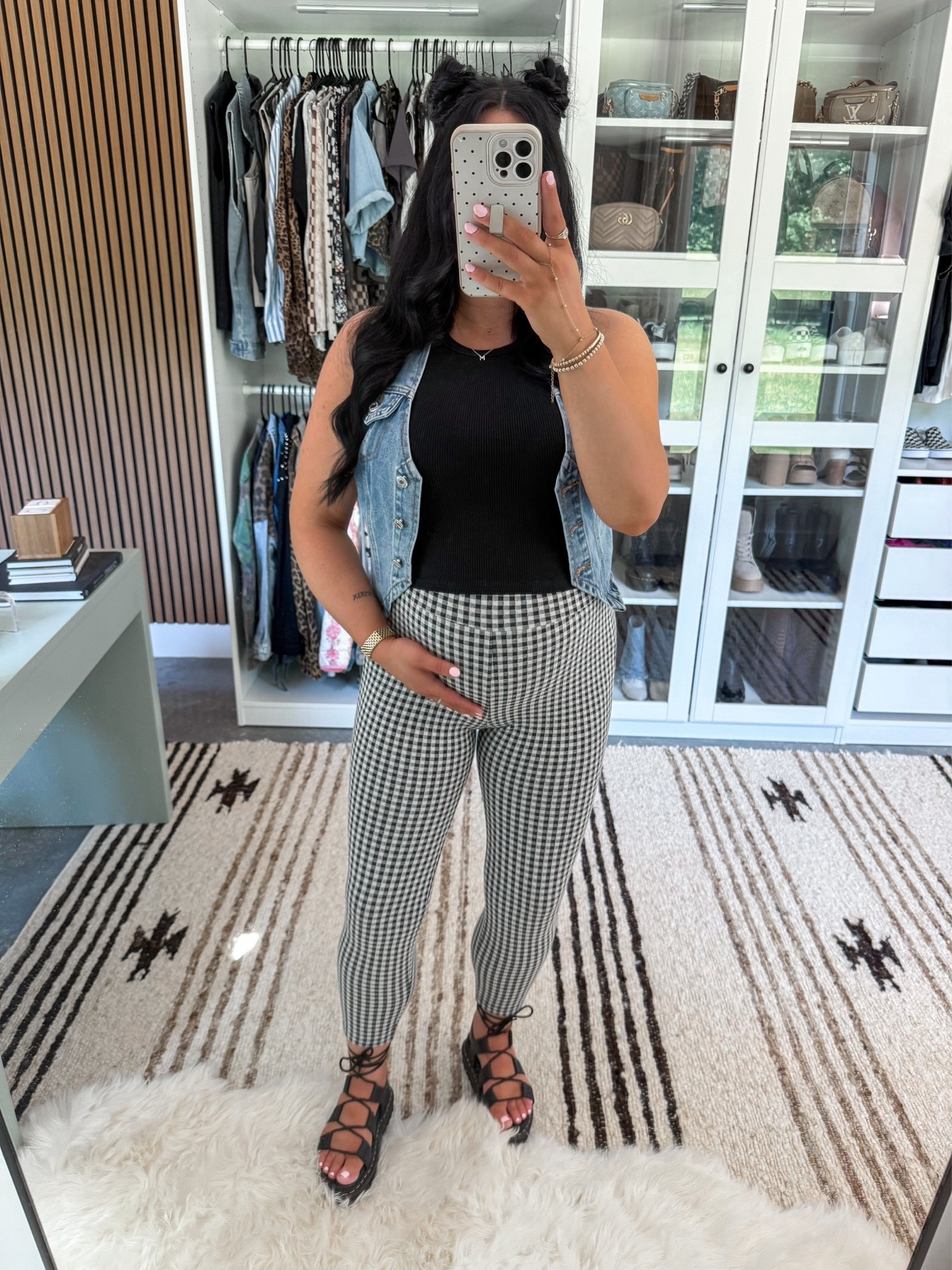 Tank Top - xs
Denim Vest - medium
Gingham Leggings - small

#LTKBump #LTKootd