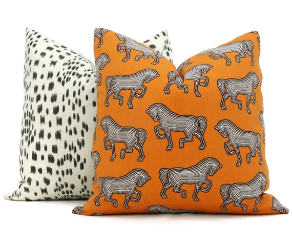 Horse pillow Schumacher Orange Faubourg Decorative Pillow | Etsy | Etsy (US)