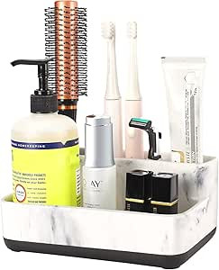zccz White Marble Design Makeup Organizer - Bathroom Counter Organizer for Toothbrushes and Cosme... | Amazon (US)