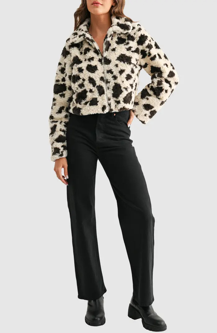All in Favor Animal Print High Pile Fleece Jacket | Nordstrom | Nordstrom