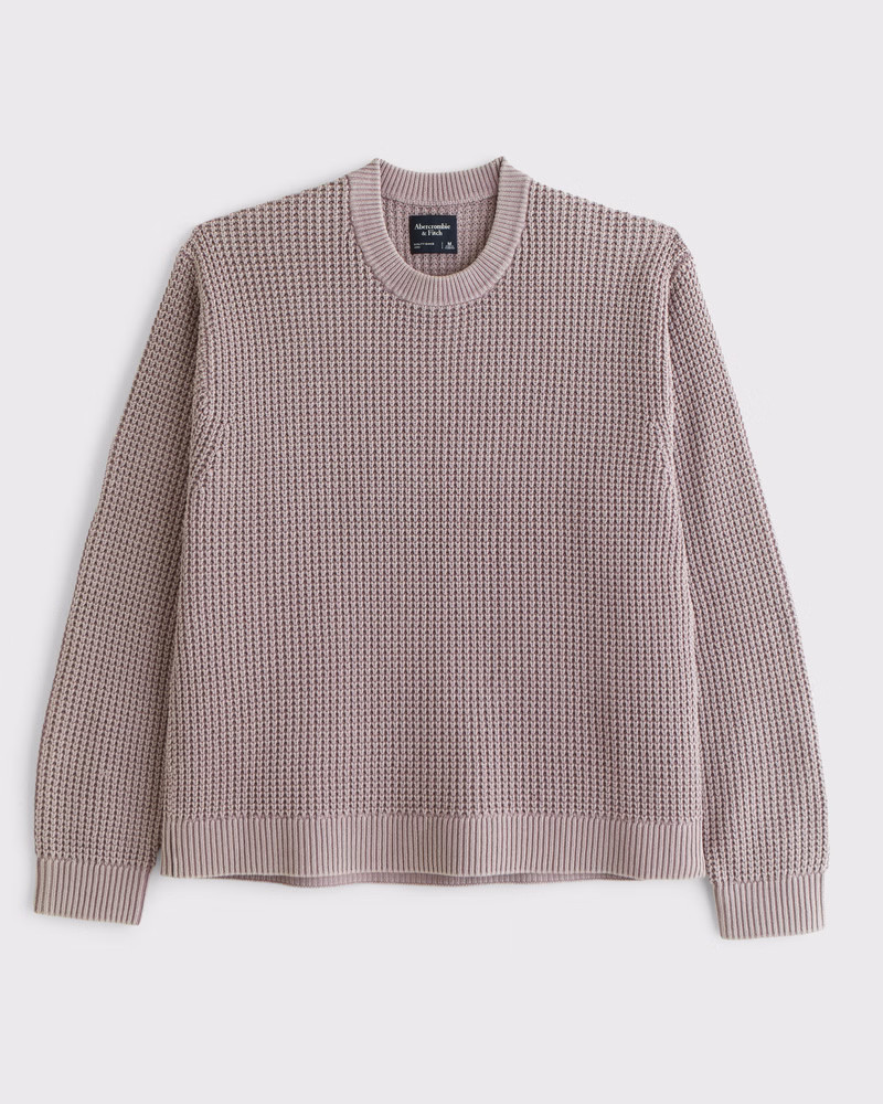 Abercrombie & Fitch Men's Oversized Waffle Crew Sweater in Light Mauve - Size XXL | Abercrombie & Fitch (US)