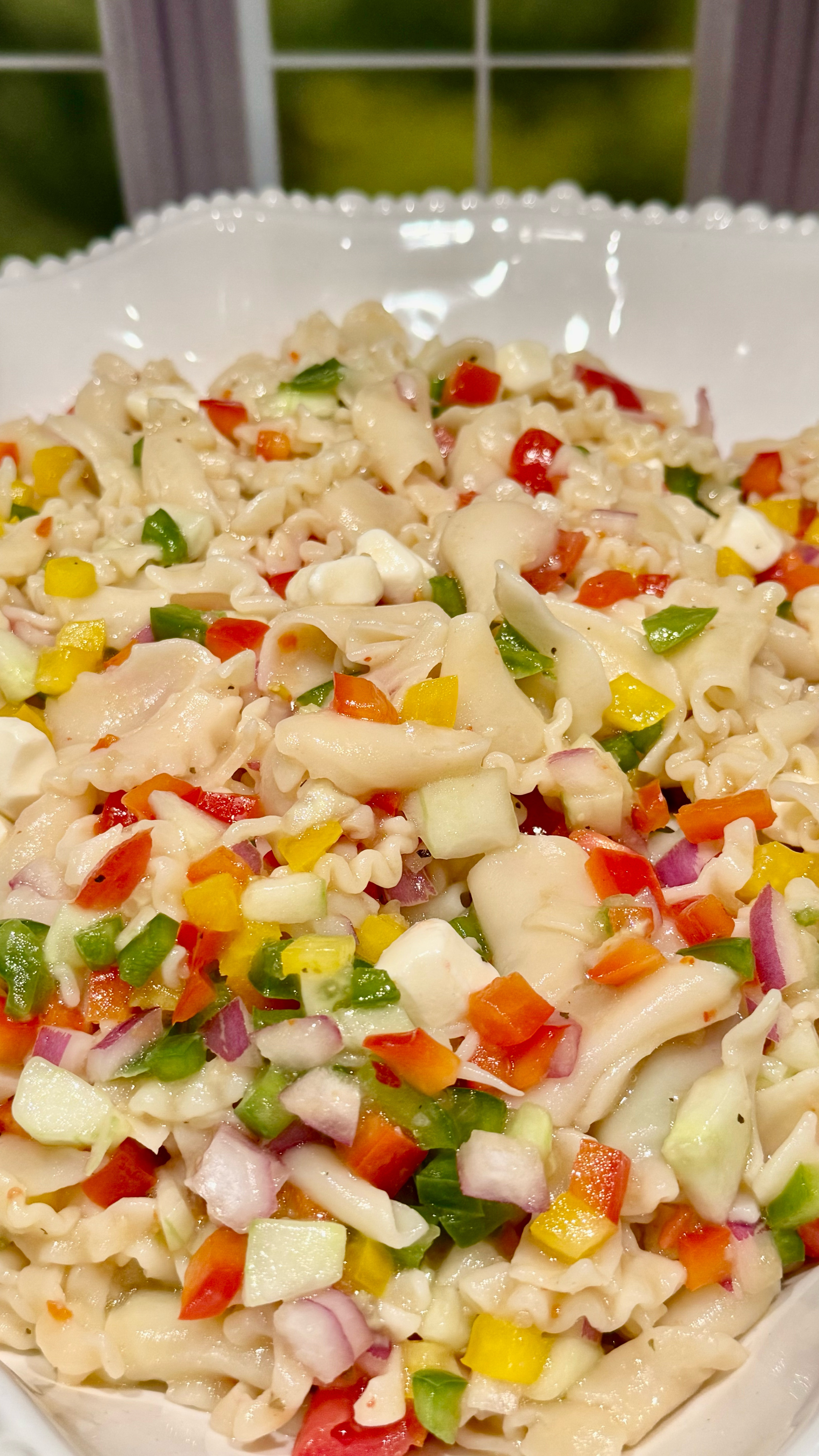 I made a pasta salad with Organic Trumpet Sfoglini pasta! 🍝 I love that Sfoglini pasta is made and packaged in the US in New York's Hudson Valley! 

I used cut up red, yellow, and green bell peppers, red onion, seedless cucumbers, tomatoes, Italian dressing, and Mozzarella pearls! It was delicious! Gifted by Sfoglini! #ad #SfogliniPasta #SfogliniSpring

#LTKFamily #LTKHome #LTKWatchNow