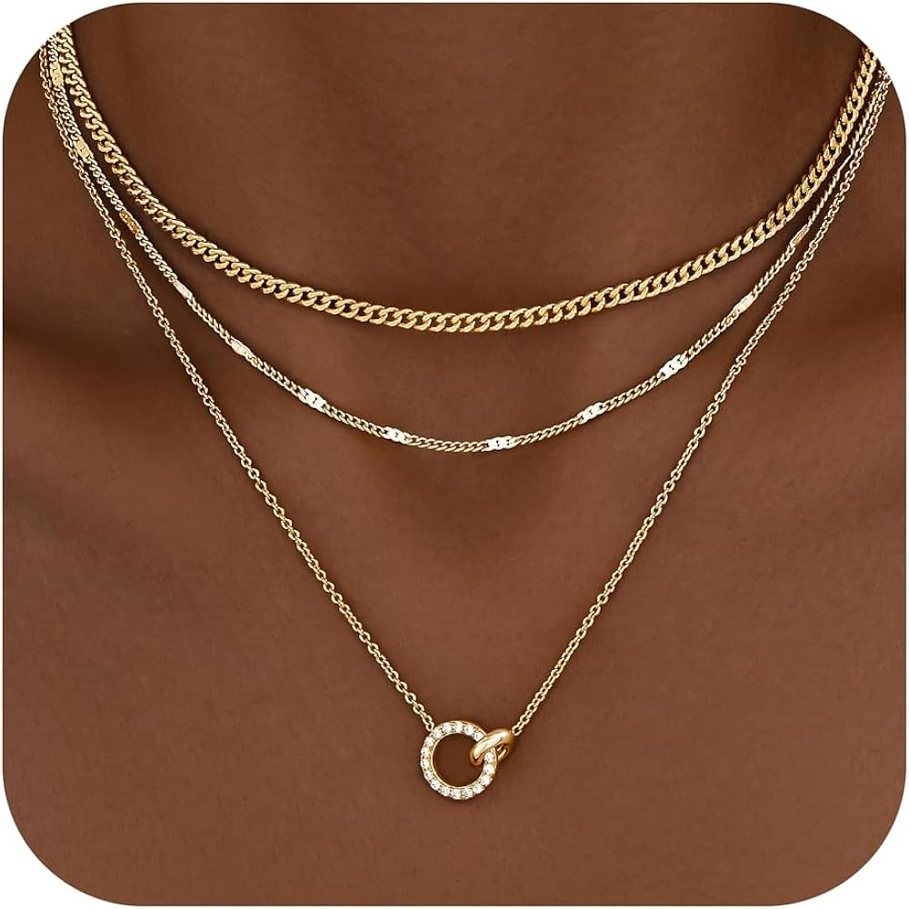 WomenGifts Layered Gold Necklaces for Women, 14K Gold Sterling Silver Plated Dainty Pendant Neckl... | Amazon (US)