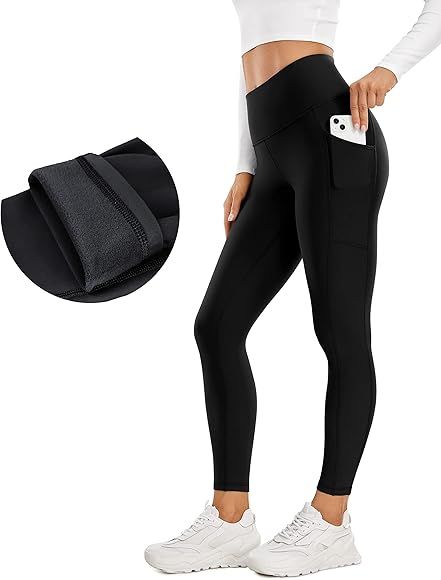 CRZ YOGA Thermal Fleece Lined Leggings Women 25'' - High Waisted Winter Workout Hiking Pants with Po | Amazon (US)