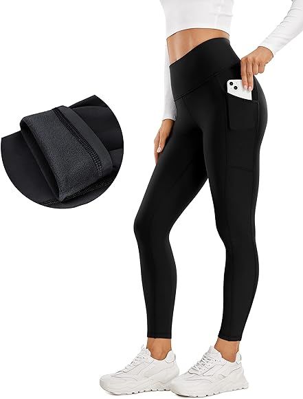 CRZ YOGA Thermal Fleece Lined Leggings Women 25'' - High Waisted Winter Workout Hiking Pants with Po | Amazon (US)