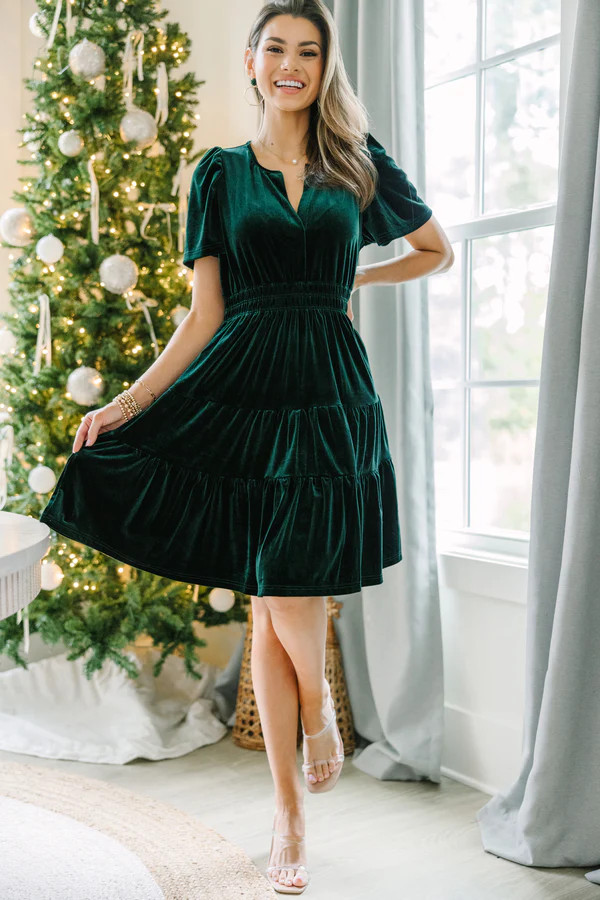Always Turn To You Emerald Green Velvet Dress | The Mint Julep Boutique
