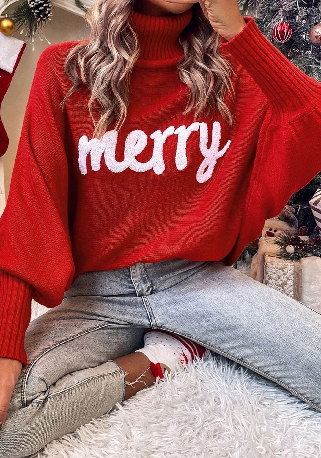 Merry Letter Embroidered High Neck Sweater-variety of Colors - Etsy | Etsy (US)