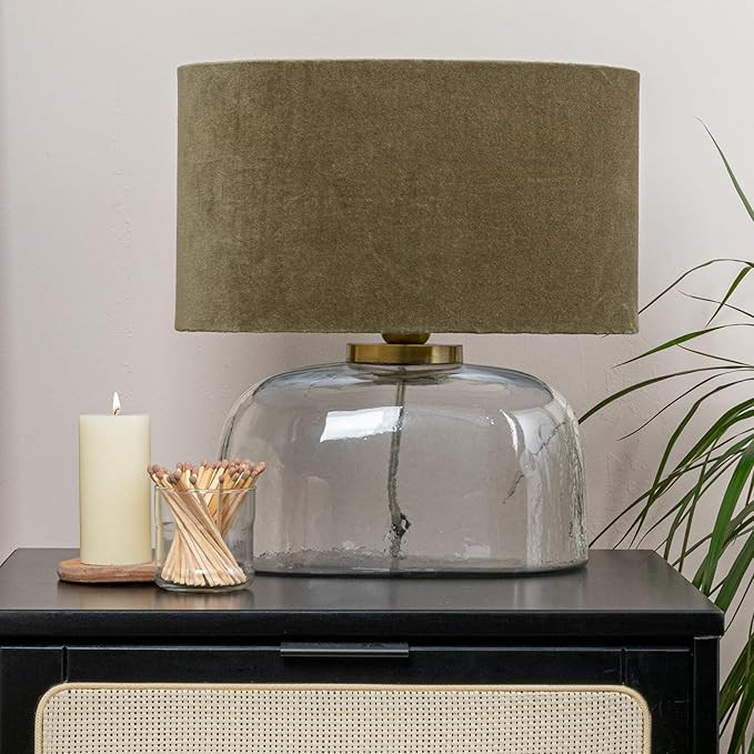 Creative Co-Op Modern Table Lamp with Glass Base and Velvet Shade, Green | Amazon (US)