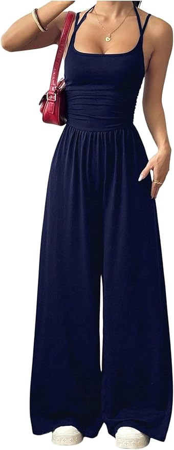 Verdusa Women's Casual One Piece Jumpsuits Sleeveless Wide Leg Summer Romper Workout Jumpsuits Wi... | Amazon (US)