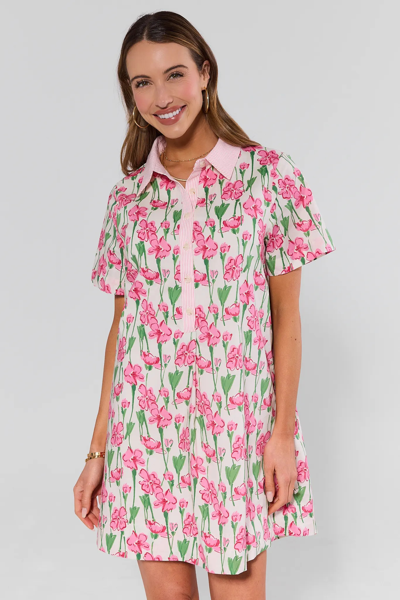 Pink Floral Collared Short Dress | Avara