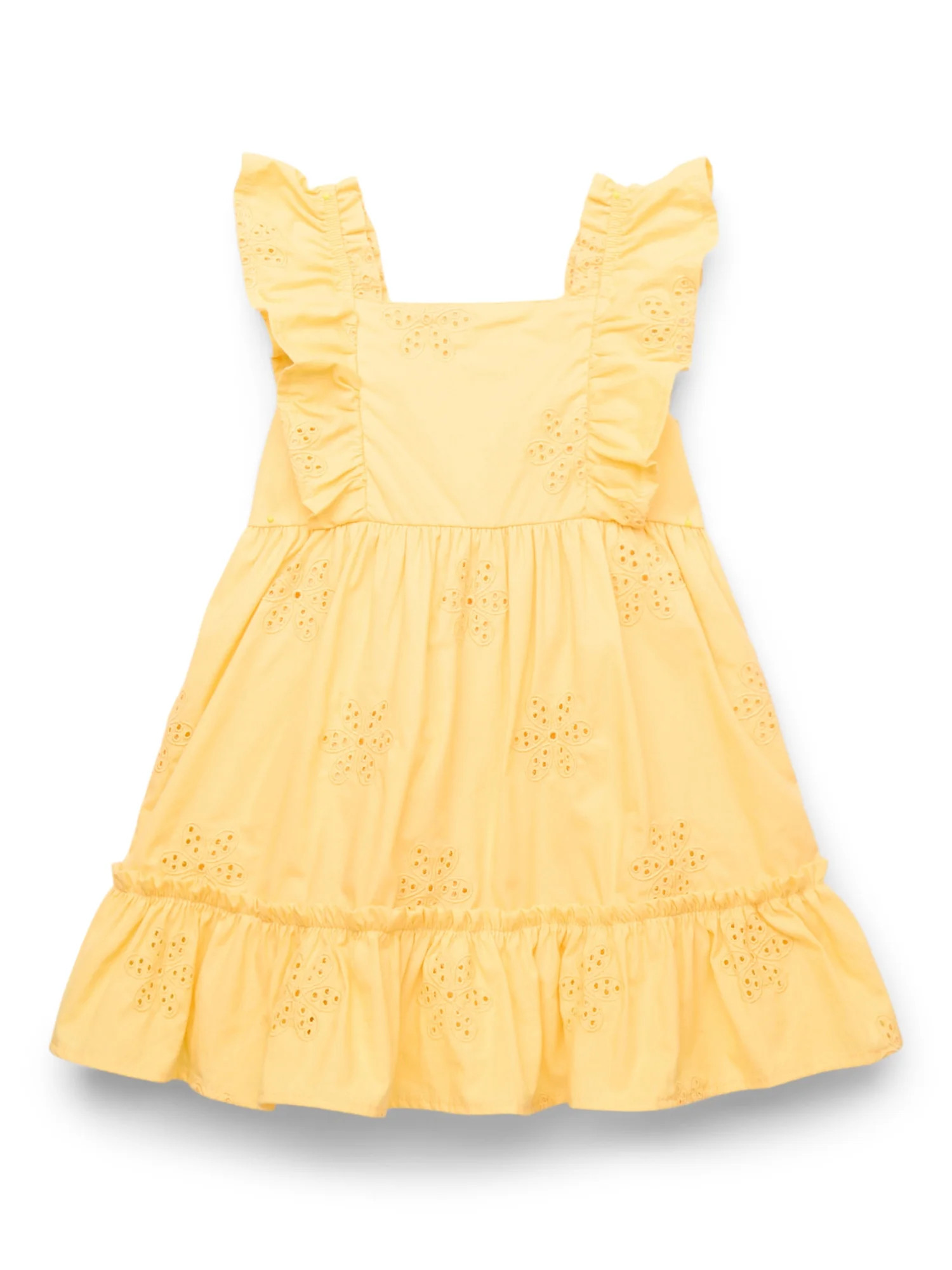 Wonder Nation Toddler Girls' Cotton Eyelet Dress with Flutter Sleeves, Sizes 12M-5T | Walmart (US)