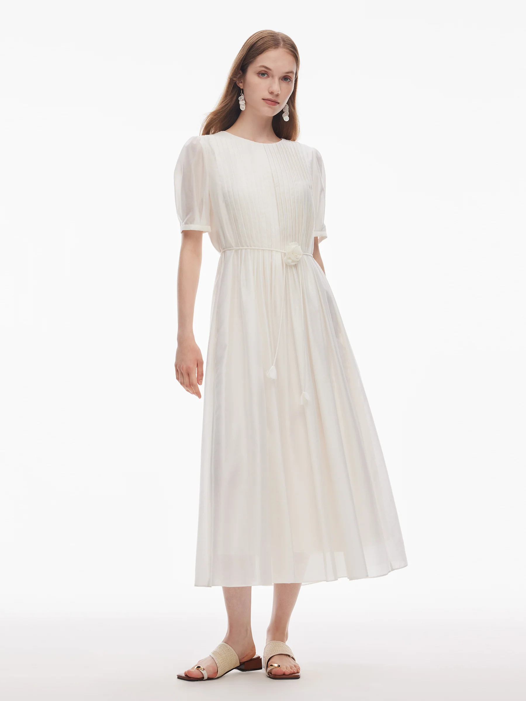 Tencel Blend Pleated Women Loose A-Line Maxi Dress | GOELIA