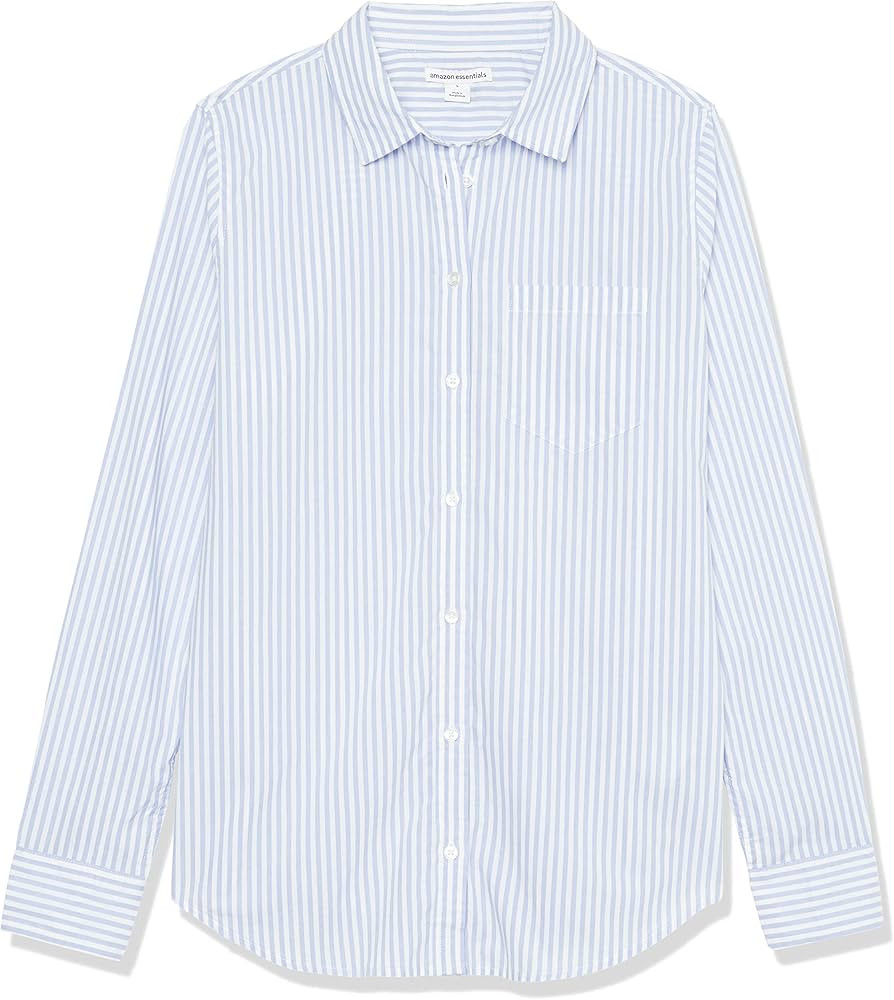Amazon.com: Amazon Essentials Women's Classic-Fit Long-Sleeve Button-Down Poplin Shirt, French Bl... | Amazon (US)
