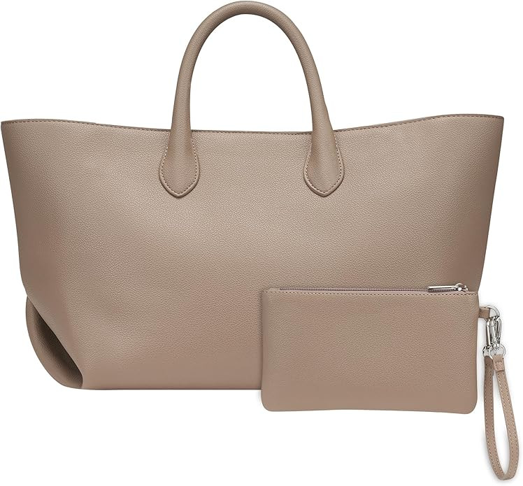 CHUNLI Leather Tote Bag for Women, Large Top-handle Handbags with Detachable Pocket for Work Trav... | Amazon (US)