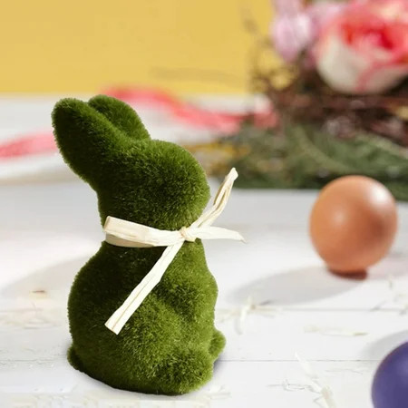 GFHFHITJ Easter Bunny Decorations, 3.7" Green Fuzzy Flocked Bunny Spring Decor, Artificial Moss Rabbit Figurines for Indoor Table Home, Kitchen, Shelf Decorations | Walmart (US)