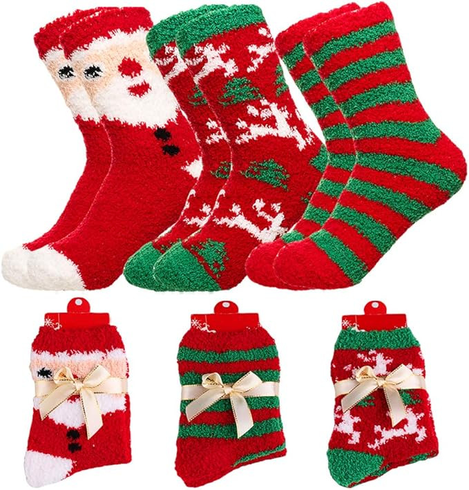 Yoicy Women Christmas Fuzzy Fluffy Socks - Cozy Warm Slipper Bed Socks For Xmas Gift | Amazon (US)