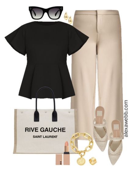 Plus Size Work Wide Leg Pants Outfit - A plus size business casual outfit idea for summer. A plus size black peplum short sleeve top with wide leg pants and mules. Alexa Webb #plussize

#LTKWorkwear #LTKPlusSize #LTKStyleTip