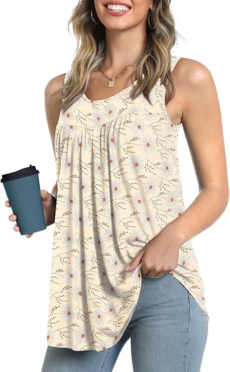 LONGYUAN Women's Summer Casual Sleeveless Camis Tank Tops Loose Flowy Cute Tunic Pleated Lightwei... | Amazon (US)