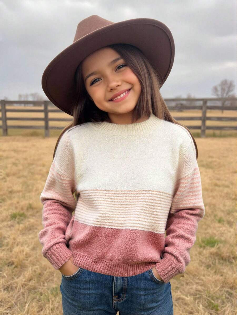 Emery Rose Kids Emery Rose Kids Young Girl Tween Girl Striped Pattern Colorblock Drop Shoulder Sw... | SHEIN