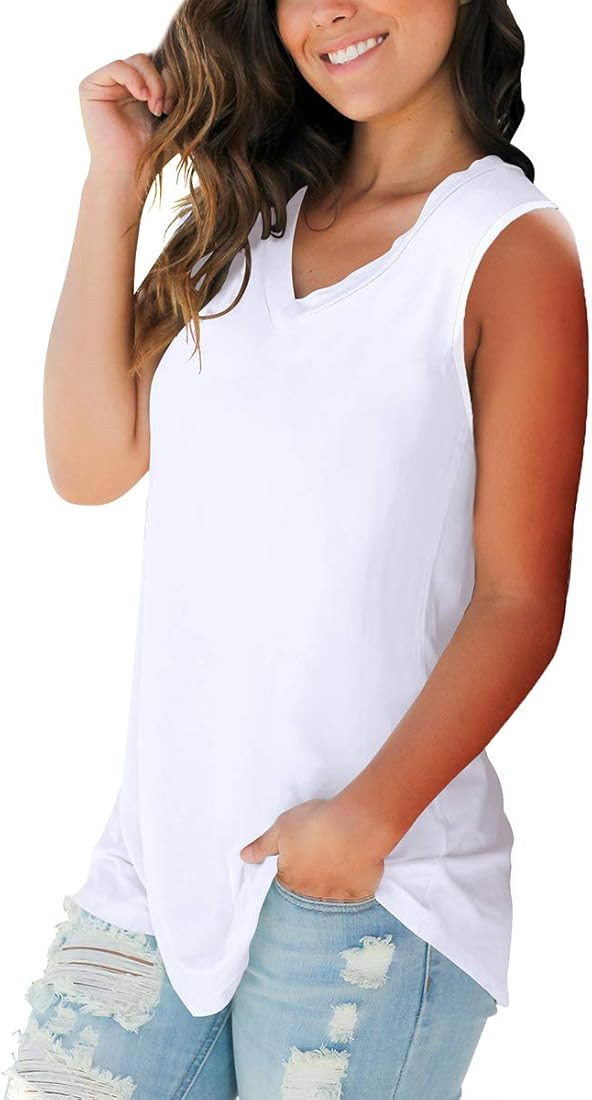 SAMPEEL Tank Tops for Women Summer Trendy V Neck Sleeveless Tee Shirts Women Casual Tee | Amazon (US)
