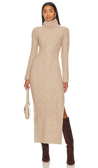 Maxi Cable Knit Sweater Dress in Taupe | Revolve Clothing (Global)