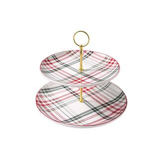 10.25" Red & White Plaid 2-Tier Ceramic Tray by Ashland® | Michaels Stores