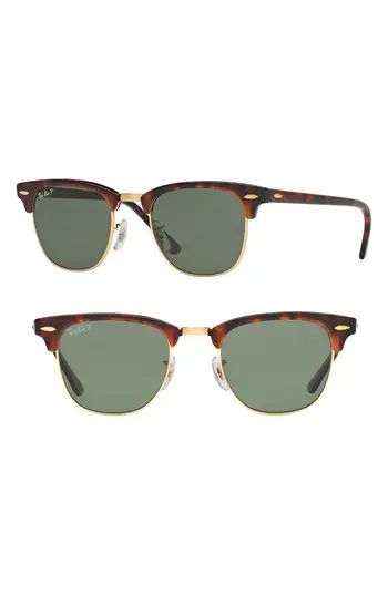 Women's Ray-Ban 'Clubmaster' 49Mm Polarized Sunglasses - Red/ Havana | Nordstrom