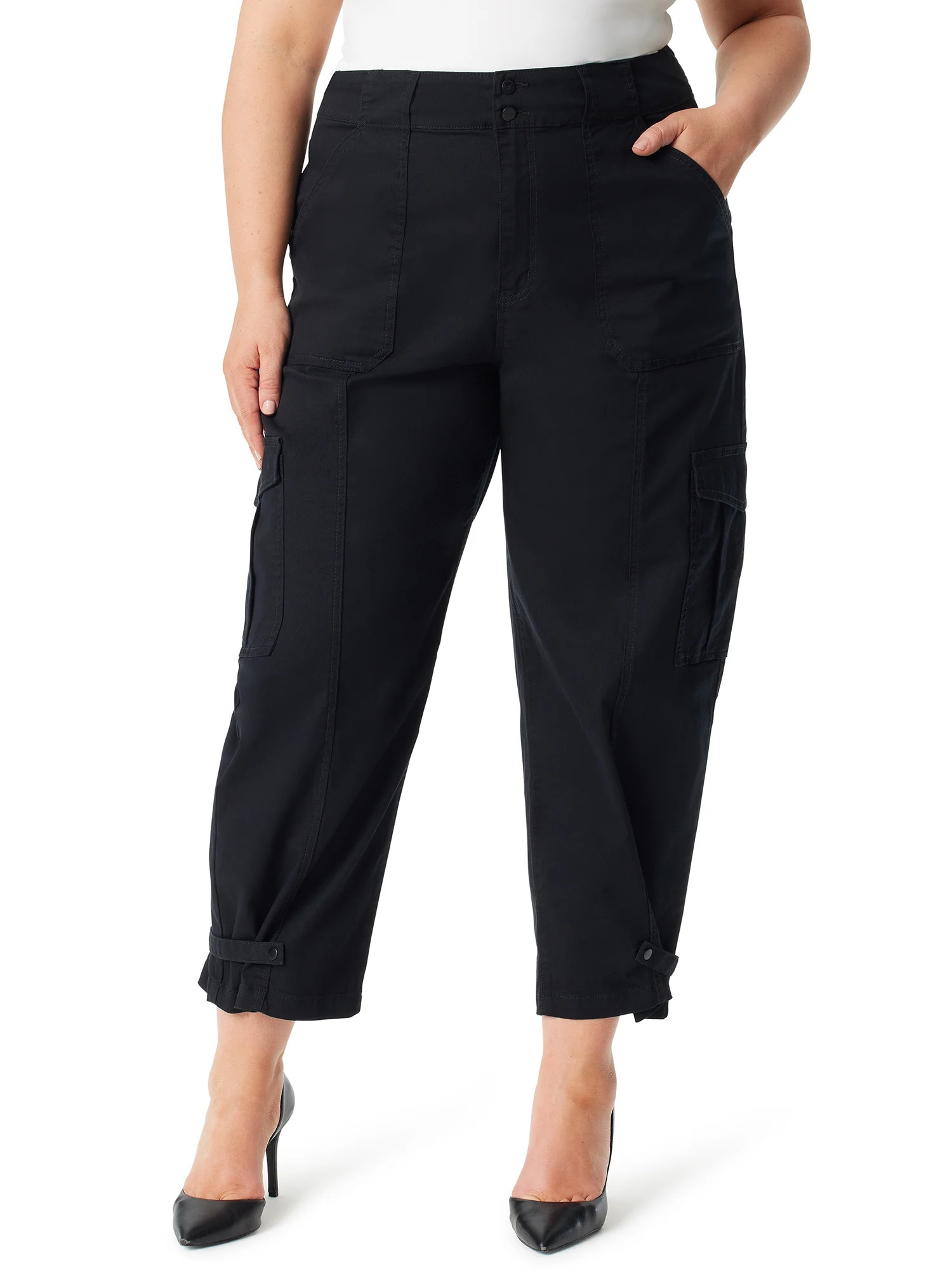 Jessica Simpson Women's and Women's Plus Low Slung Cargo Ankle Pants | Walmart (US)